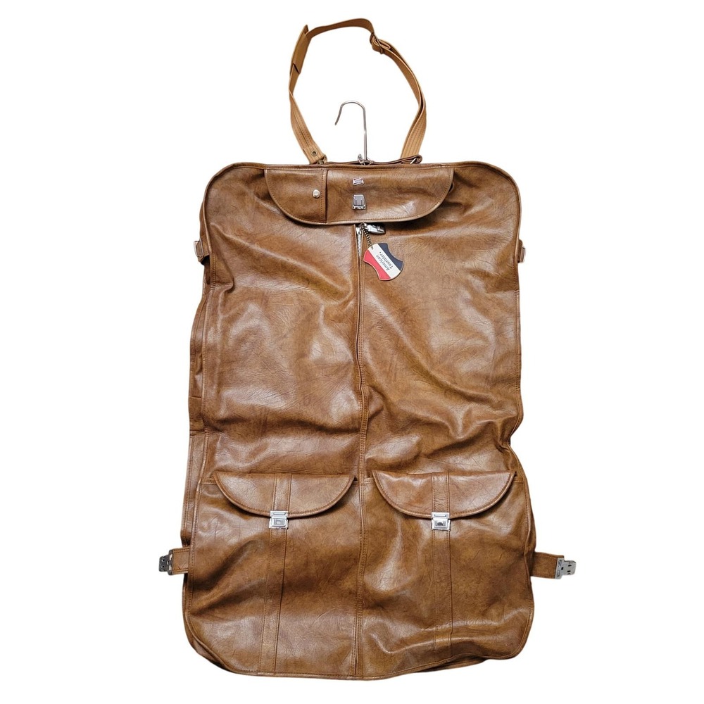 American Tourister Brown Leather Garment Bag Vintage‎ Suit Carrier Travel Keys